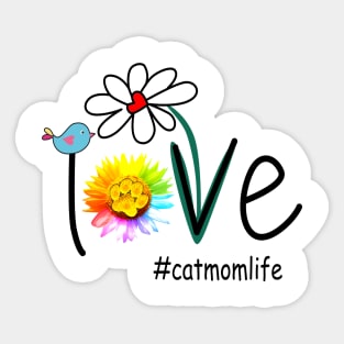 Love Bird Flowers Cat Mom Life Sticker